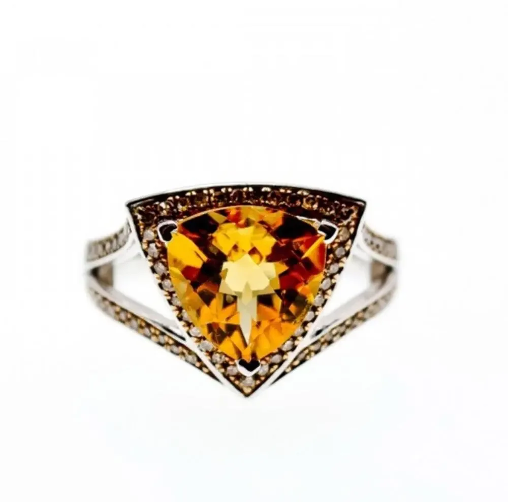 925 Sterling Silver Heliodor & Hessonite Ring Size 7